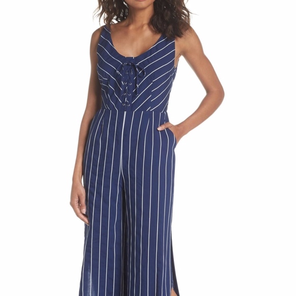 BB Dakota Pants - BB Dakota | Scout Blue Stripe Lace-Up Jumpsuit